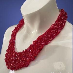 Red Vampy Braided MiniBead Heavy Necklace
